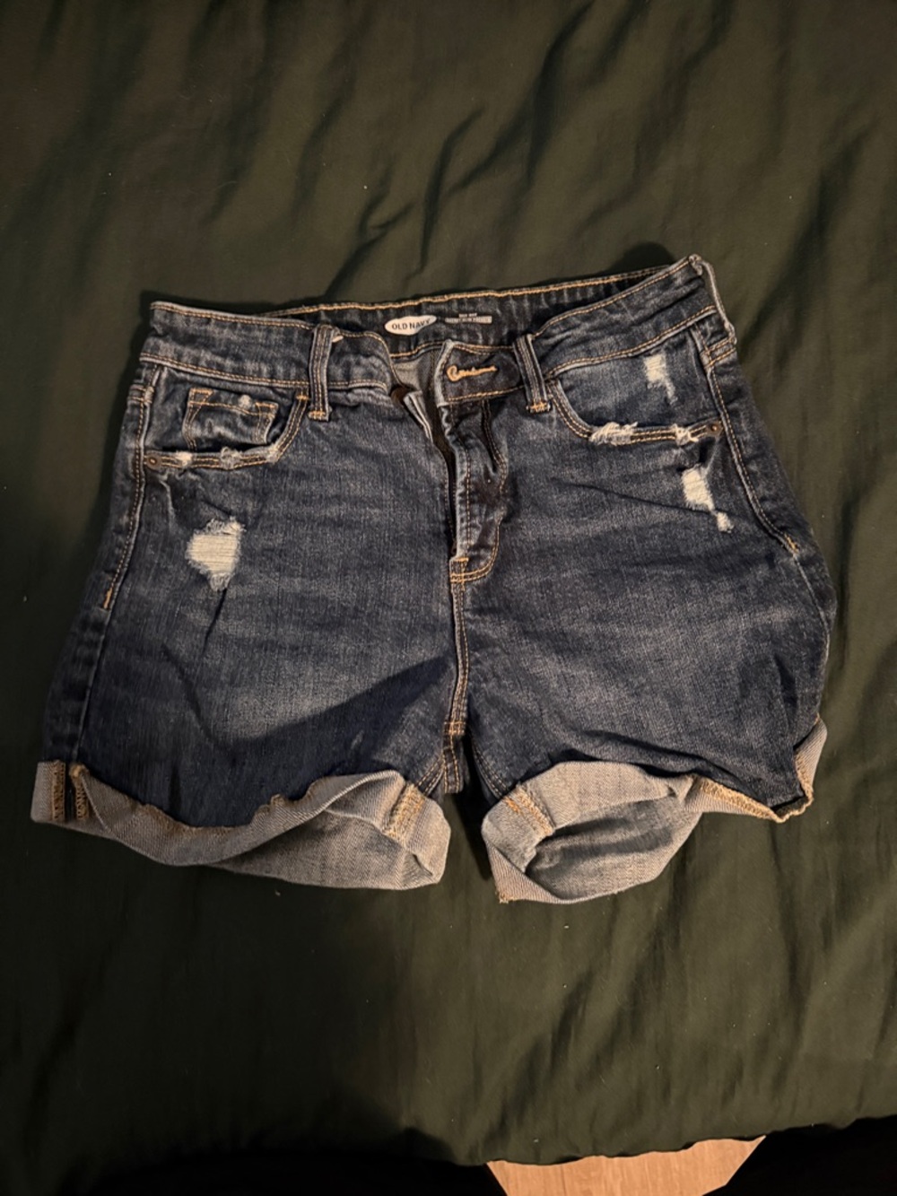 Old Navy Dark Blue Distressed Rolled-Hem Jean Shorts